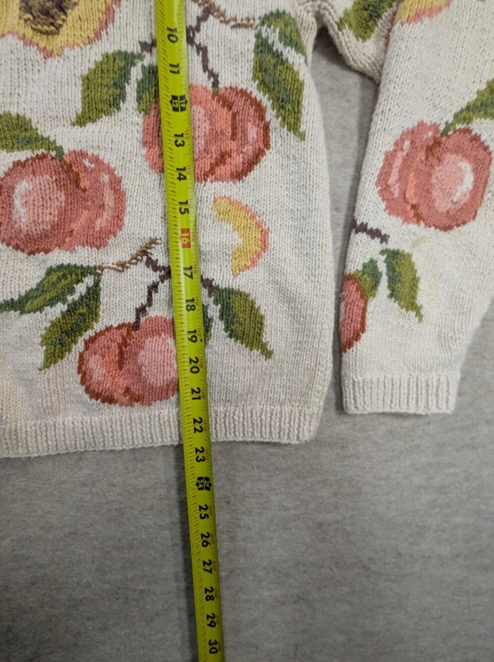Vintage Fruit Peaches Knit Cardigan Linen Talbots Jacquard Cotton Rare Unique XL - Picture 7 of 12
